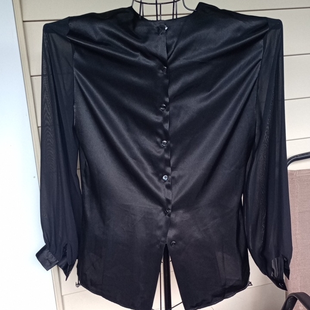 Evan Picone Elegant Black‎ Blouse with Sheer Sleeves - Picture 3 of 13